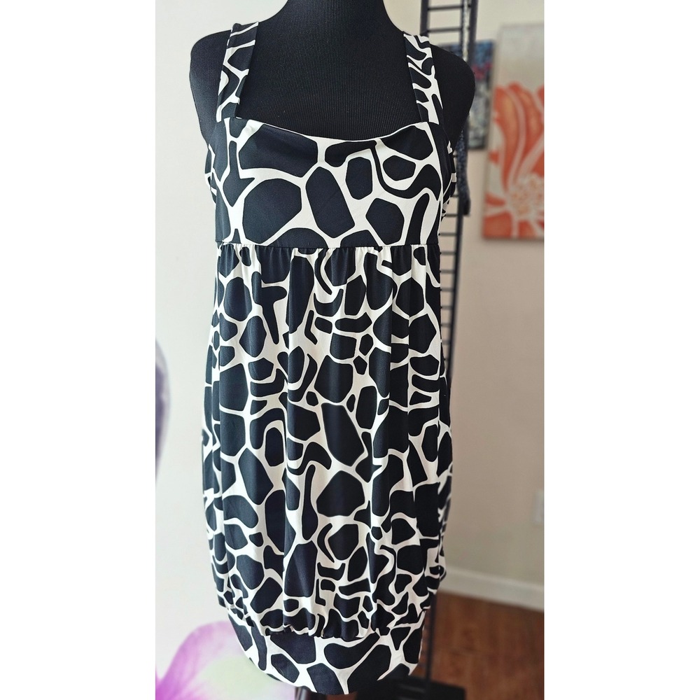 Scarlett Y2K Black & White Print Sleeveless Bubble Hem Dress Size 16 - Picture 2 of 9